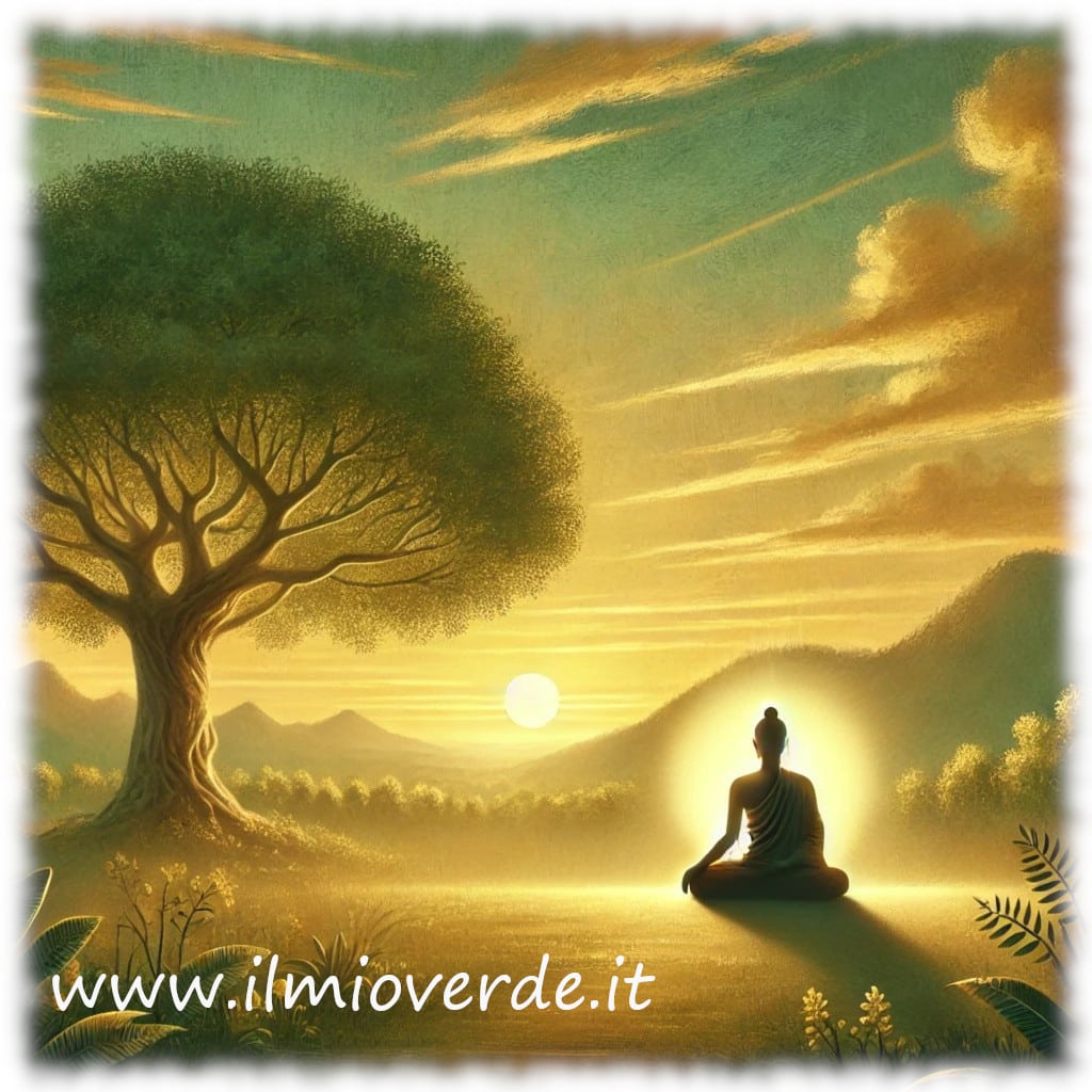 Buddismo: la via della liberazione e compassione - Un momento di meditazione sotto un albero al tramonto.
