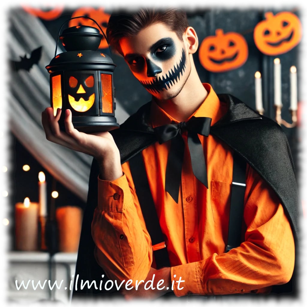 Costume di Jack per Halloween, con dettagli in tessuto e colori vivaci