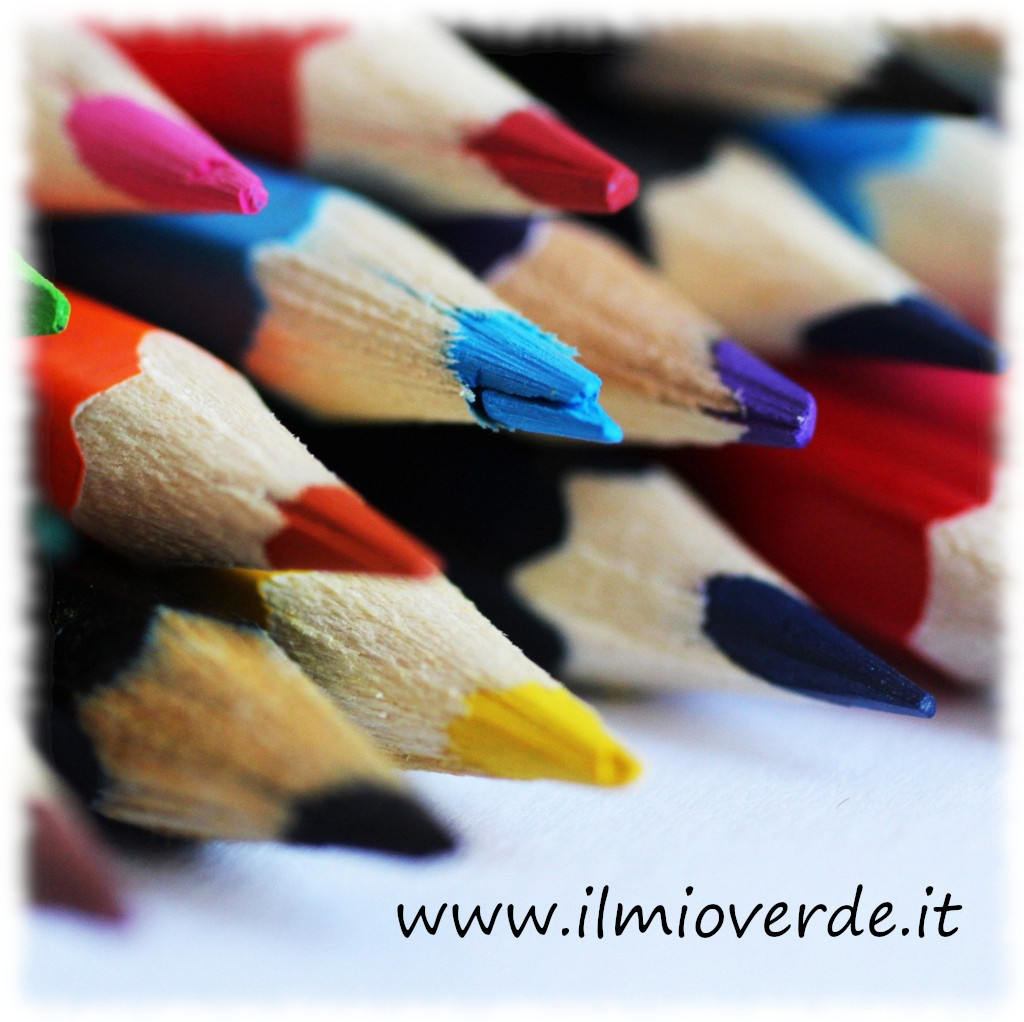 "Primo piano di un assortimento di matite colorate disposte artisticamente su un tavolo.