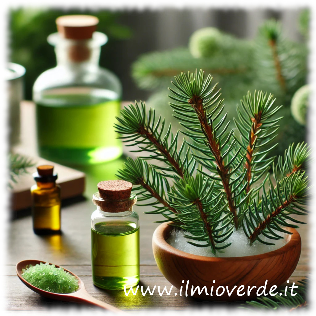 Rami di Pino Nero con foglie verdi, da cui si ricava l'olio essenziale purificante e antinfiammatorio.