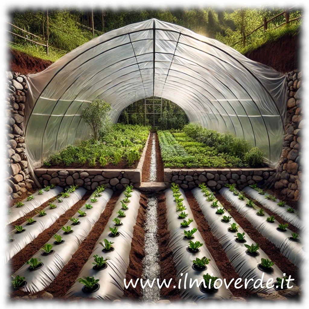 Serra Walipini sotterranea con sistema di drenaggio per percolazione dell'acqua