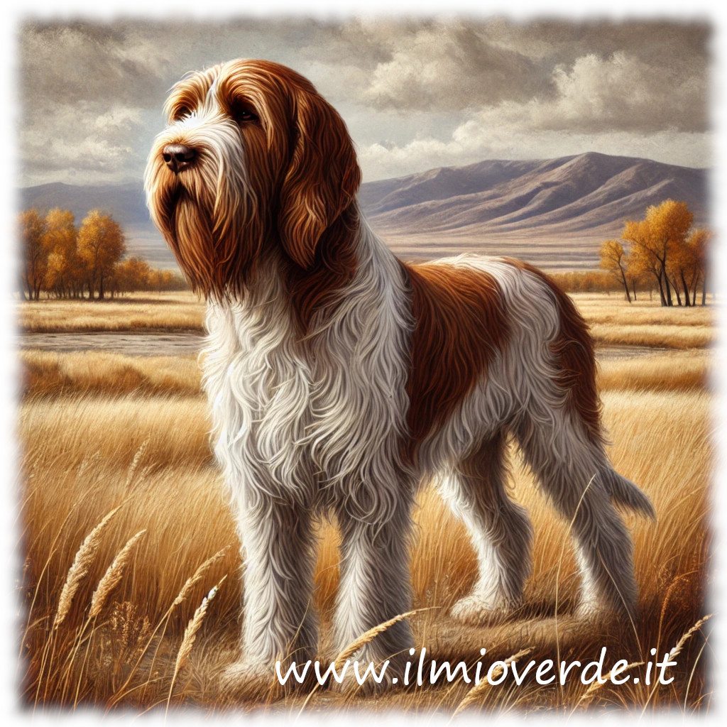 Spinone Italiano: cane da caccia di taglia media con pelo ruvido e muscoloso, caratterizzato da un'espressione affettuosa.
