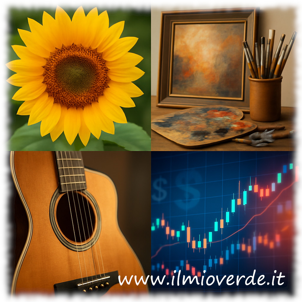 Rappresentazione visiva della sequenza di Fibonacci divisa in quattro sezioni, mostrando l'armonia e la crescita esponenziale tipiche della spirale di Fibonacci.